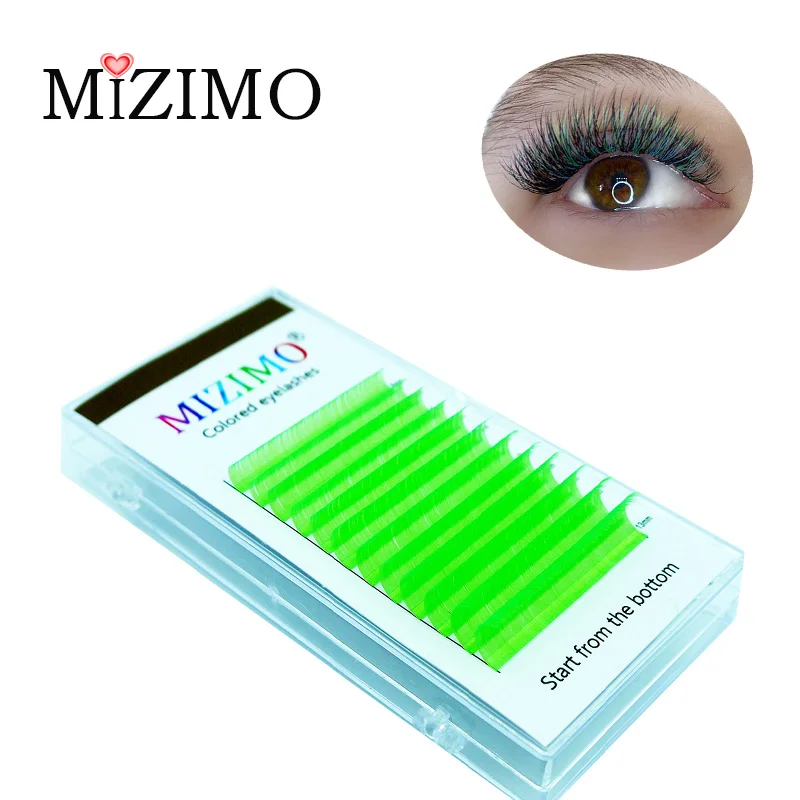 Color grafting false eyelashes green artificial mink false eyelashes 8-13mm mixed length grafting eyelash extension tool