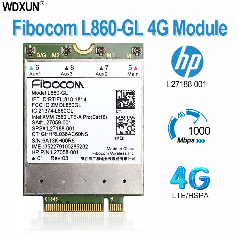 L860-GL  FDD-LTE TDD-LTE Cat16 4G Module 4G SPS # L27188-001 4G Card Card For HP Laptop L860 X360 830G6 840G5 840G6 850G6 L27188