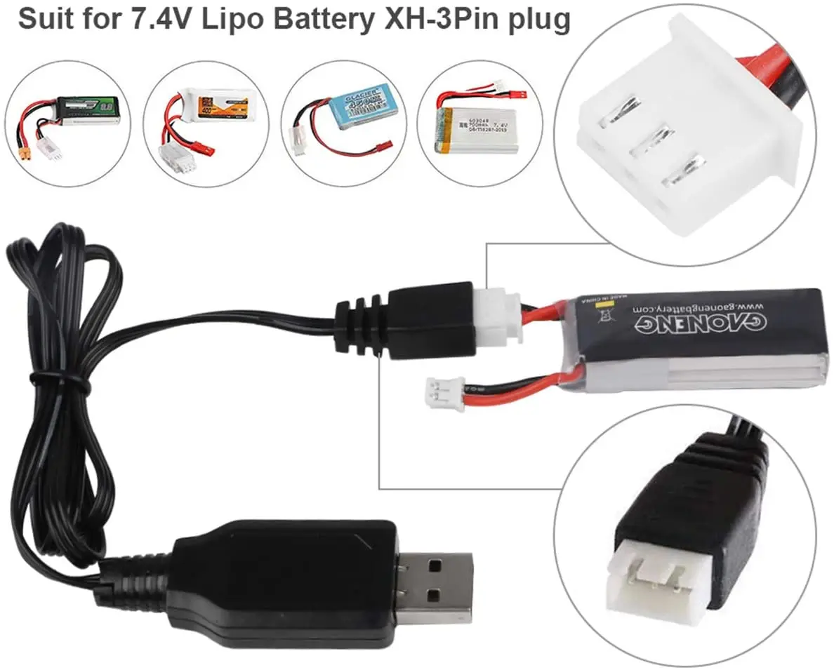 Cavo di ricarica USB per batteria Lipo XH-3P Balance da 1 confezione da 7,4 V 1 A per parti di droni RC Quadcopter FPV