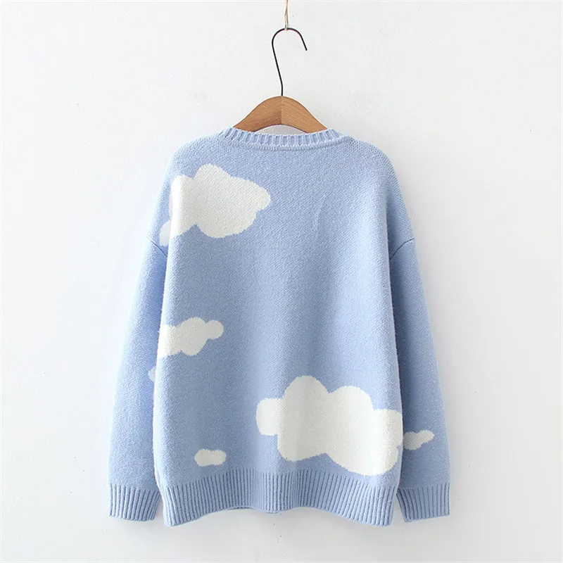 beret hat with Cloud Sweater Coat 2020 Autumn Long Sleeve Knitted Jacket Causal O-neck Cardigan Cute clothes