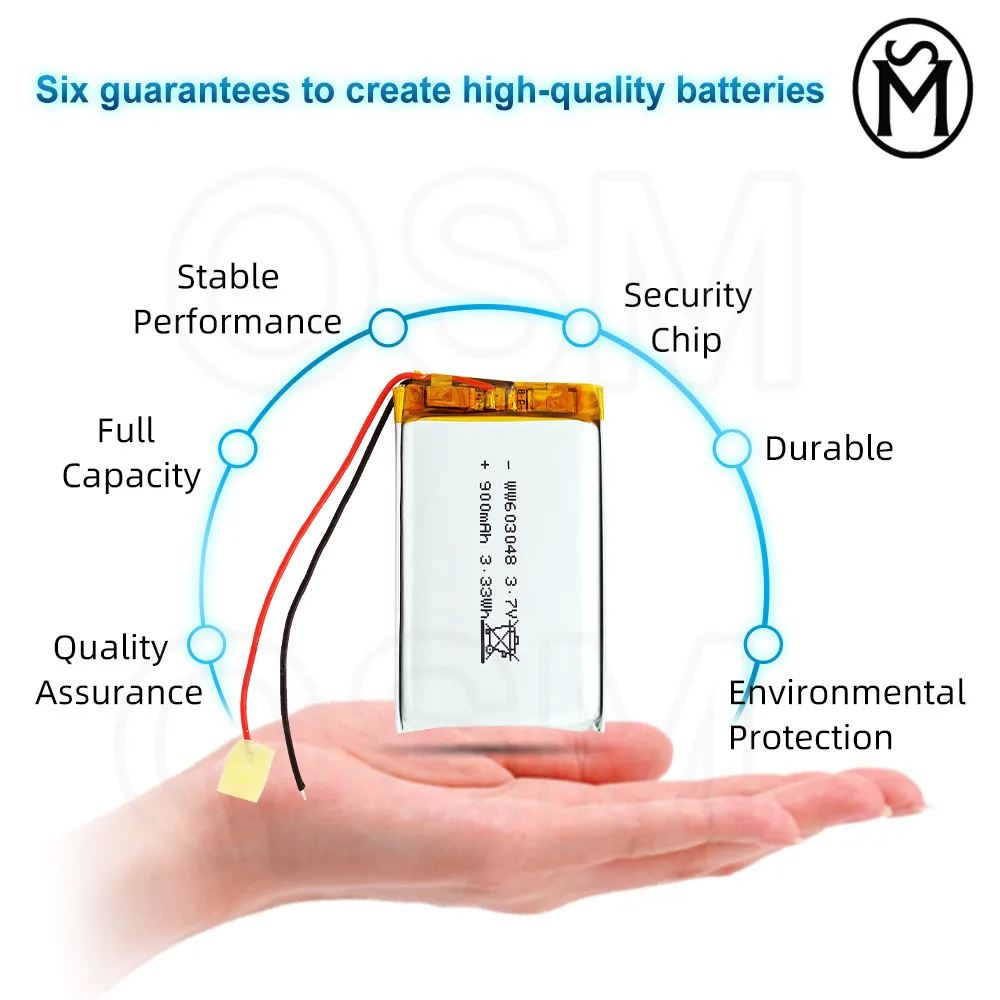 Batería recargable de polímero OSM 1or2or4 piezas, modelo 603048, 900-mAh, traje de larga duración para productos electrónicos y productos digitales