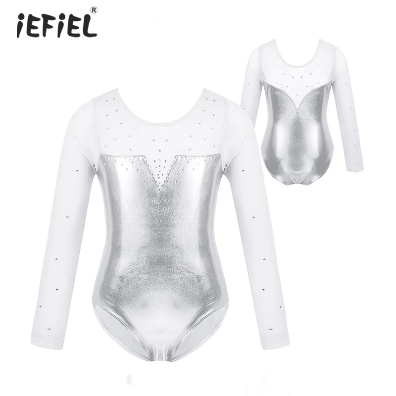 

Girls Sparkly Metallic Dance Leotards Long Sleeve Ballet Leotards for Girls Ballet Practice Dance Costume Gymnastics Leotards