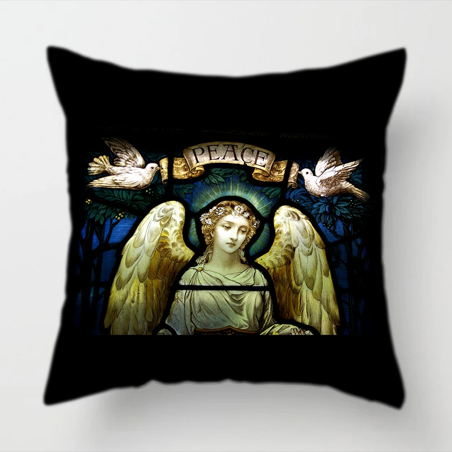 Church Window Print Polyester Cushion Cover Religion The Son of God Virgin Mary Jesus Christ Decorative Pillow Case for Sofa