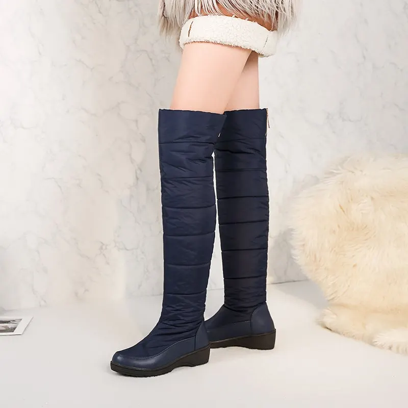 MORAZORA BIG SIZE 35-44 Warm down snow boots women plush zipper over the knee high boots black blue ladies cotton winter boots