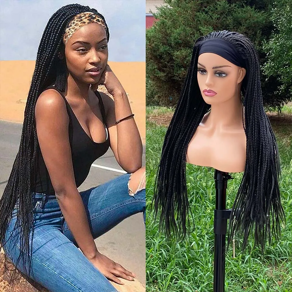 Ombre Brown Long Headband Box Braids Wig Braided African Dreadlock Wig Synthetic Braiding Beauty Hair Wigs For Women/Men