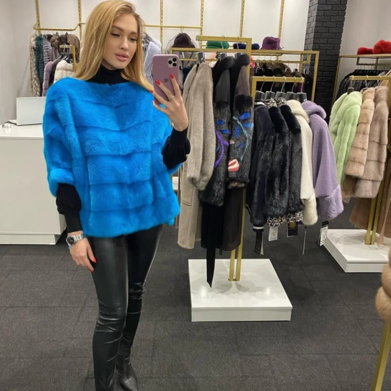 FURSARCAR 2021 Casual Stil Real Nerz Jacke Natürliche Nerz Pelzmantel Silm Weibliche Top-Mode Dicke Warme Winter Frauen mantel