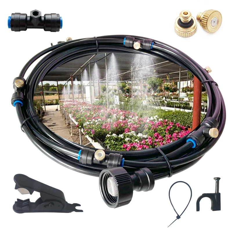 DIY 10/15/20M Water Greenhouse Sprayer Outdoor Disinfection Misting System Brass Mist Nozzles For Humidification Cooling