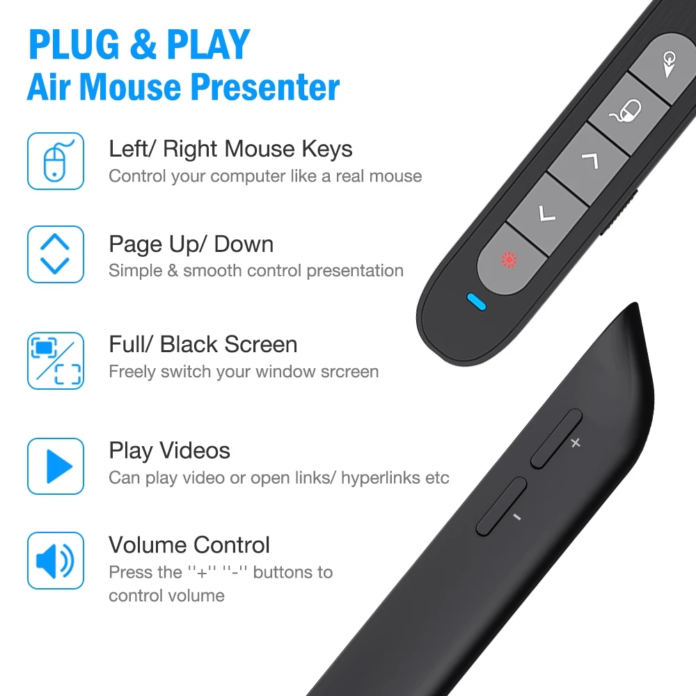 Перезаряжаемый беспроводной Презентер с аэромышью для презентации PPT указка с крассветильник том RF 2,4 ГГц PowerPoint Clicker для ПК Mac