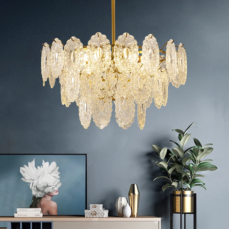 European Style Vintage Metal Pendant Lamp Luxury Romantic Lobby Villa Dining Room Bedroom Glass E14 Led Hanging Lighting