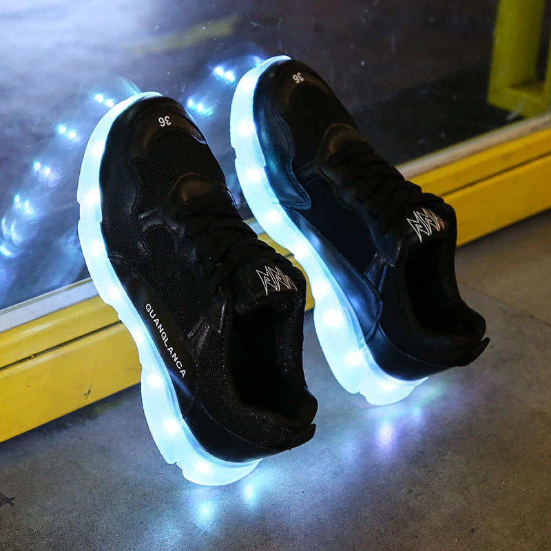 Nice Pop Luminous Sneakers Casual Glowing  Lights Shoes Usb Adult Led Girls  Footwear  Men Women Party Performance Dance Black