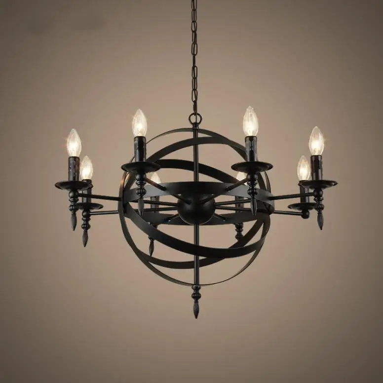 Vintage Industrial Style Living Room Chandelier Coffee Restaurant Bedroom Bar Nordic Creative Wrought Iron Candle Pendant Lamp