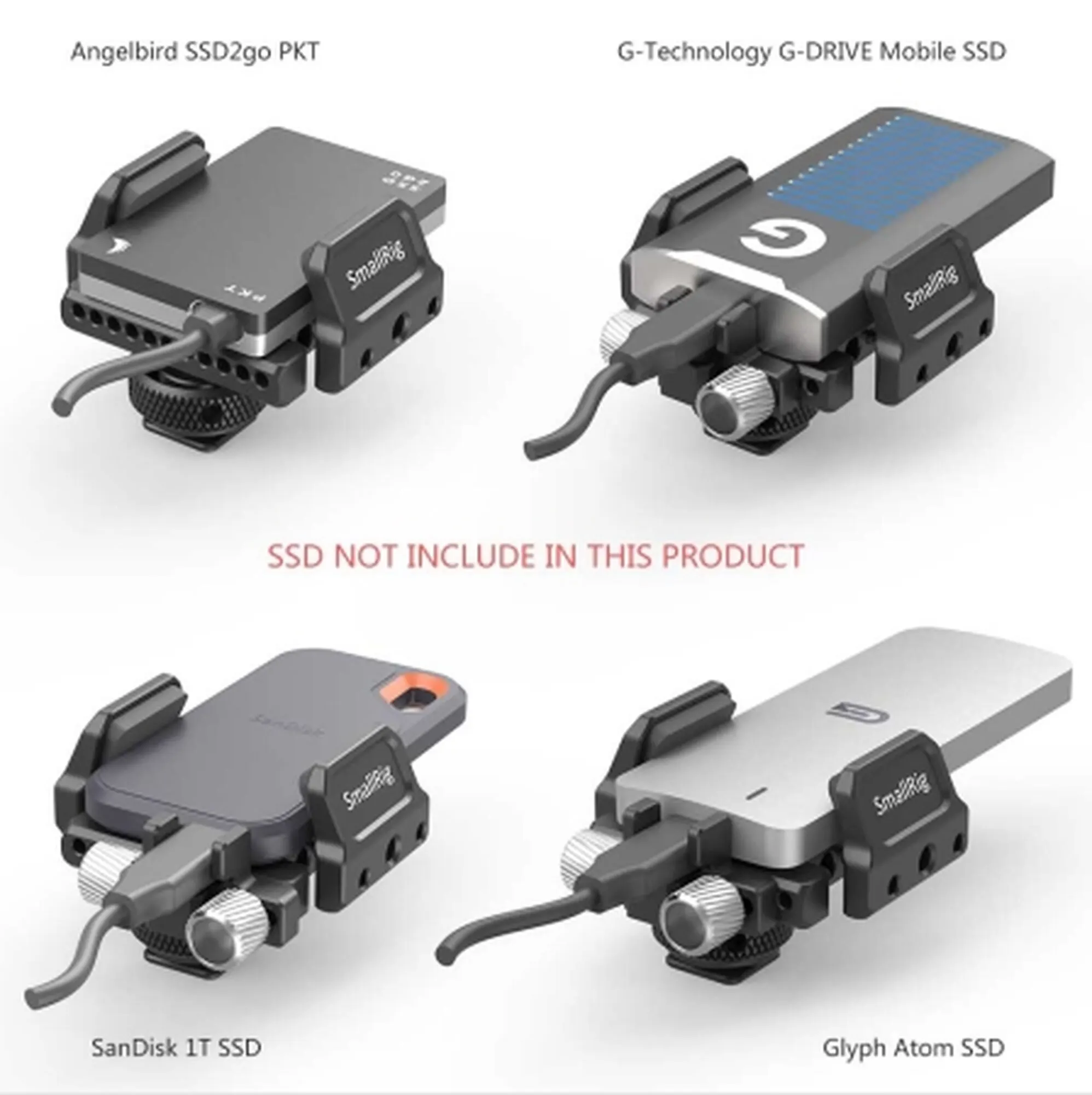 SmallRig SSD Mount Universal Holder for External SSD like for Samsung T5 SSD , for Angelbird SSD2go PKT , Glyph Atom SSD 2343