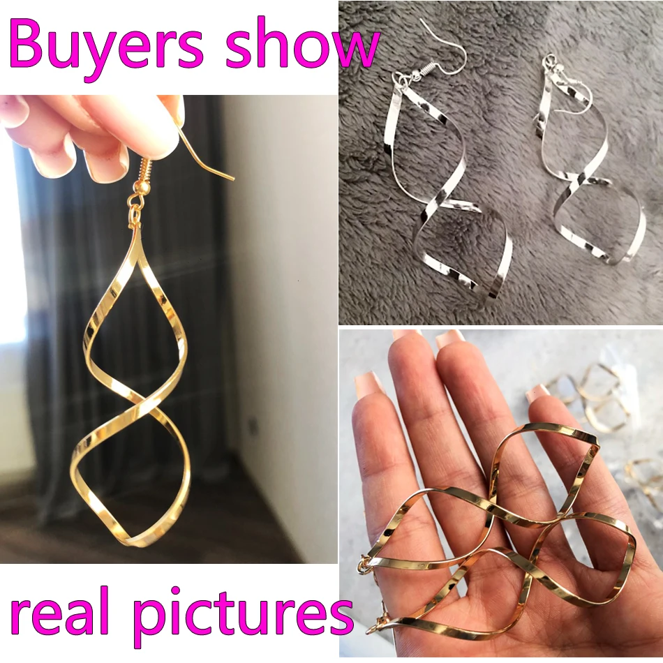 New Simple Spiral Curved Long Drop Earrings for Women Wave Design Fashion Female Stud Jewelry Party Wedding Cute Earring