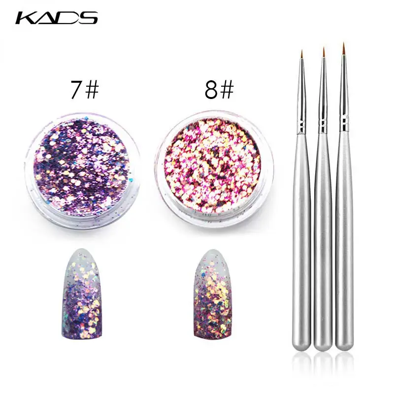 KADS Gloss Nail Powder Professional Acrylic Gel Liner Brush Nail Art Sets Nails Shining Chrome Pigment Glitters Sequins Dust DIY