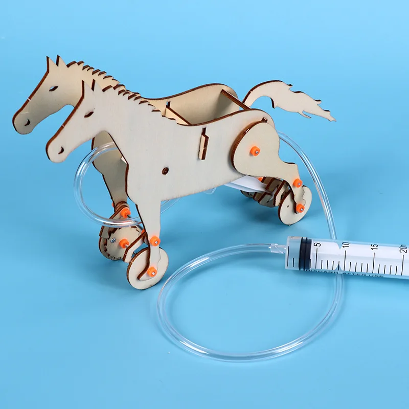 1Pcs Funny DIY Liquid Pressure Piston Assemble Horse Puzzle Model Technology Science Experiment Gizmo Toys