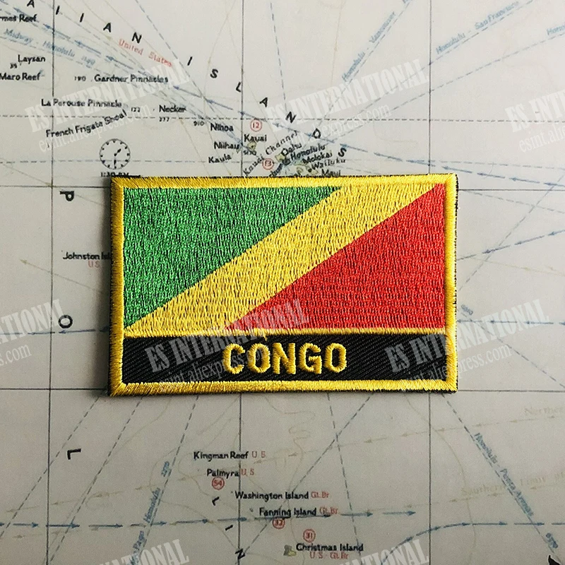 CONGO  National Flag Embroidery Patches Badge Shield And Square Shape Pin One Set On The Cloth Armband   Backpack  Decoration
