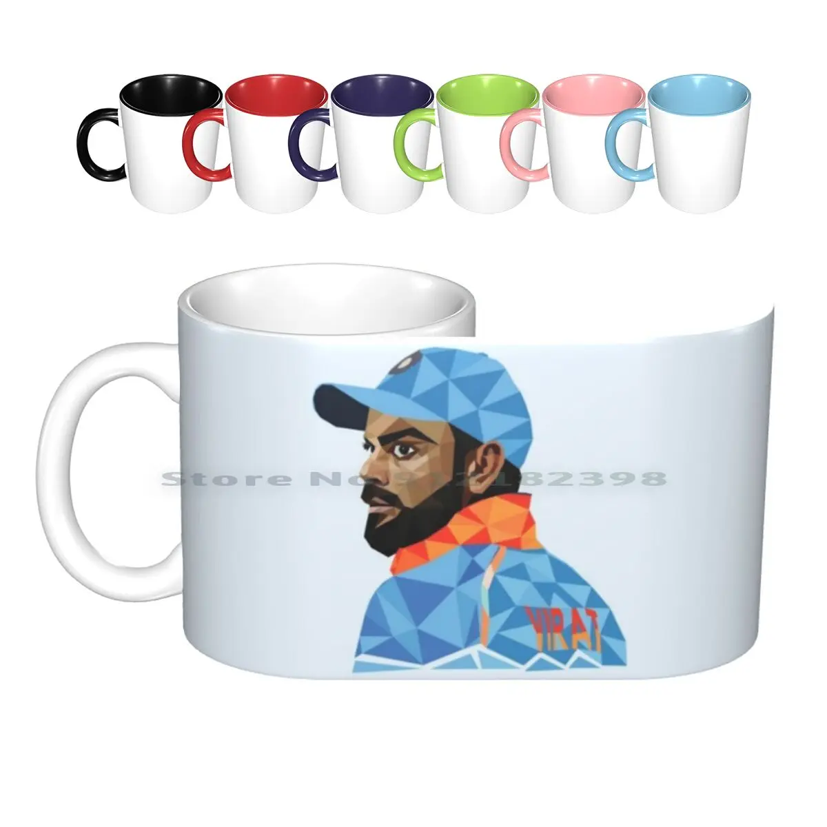 Virat Kohli Low Poly Art Ceramic Mugs Coffee Cups Milk Tea Mug Viratkohli Cricket Lowpoly Bat Wicket Sport India 2021 2022 2023