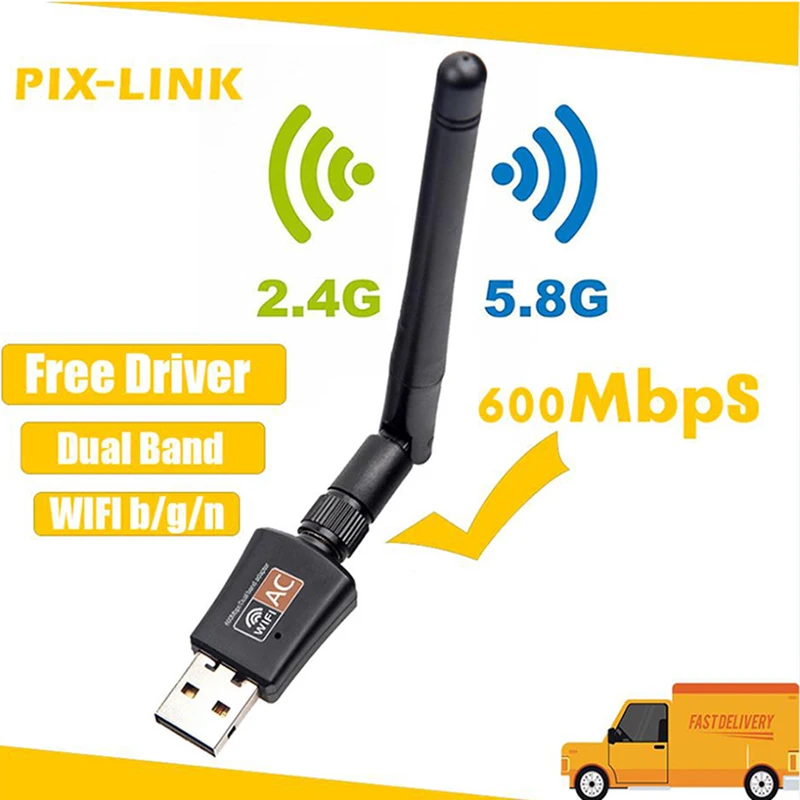 Wifi Adapter 600mbps Wireless Network USB Adapter Dual-band 2.42GHz/5.8GHz LAN Card 802.11ac Network Card Suitable For Desktop