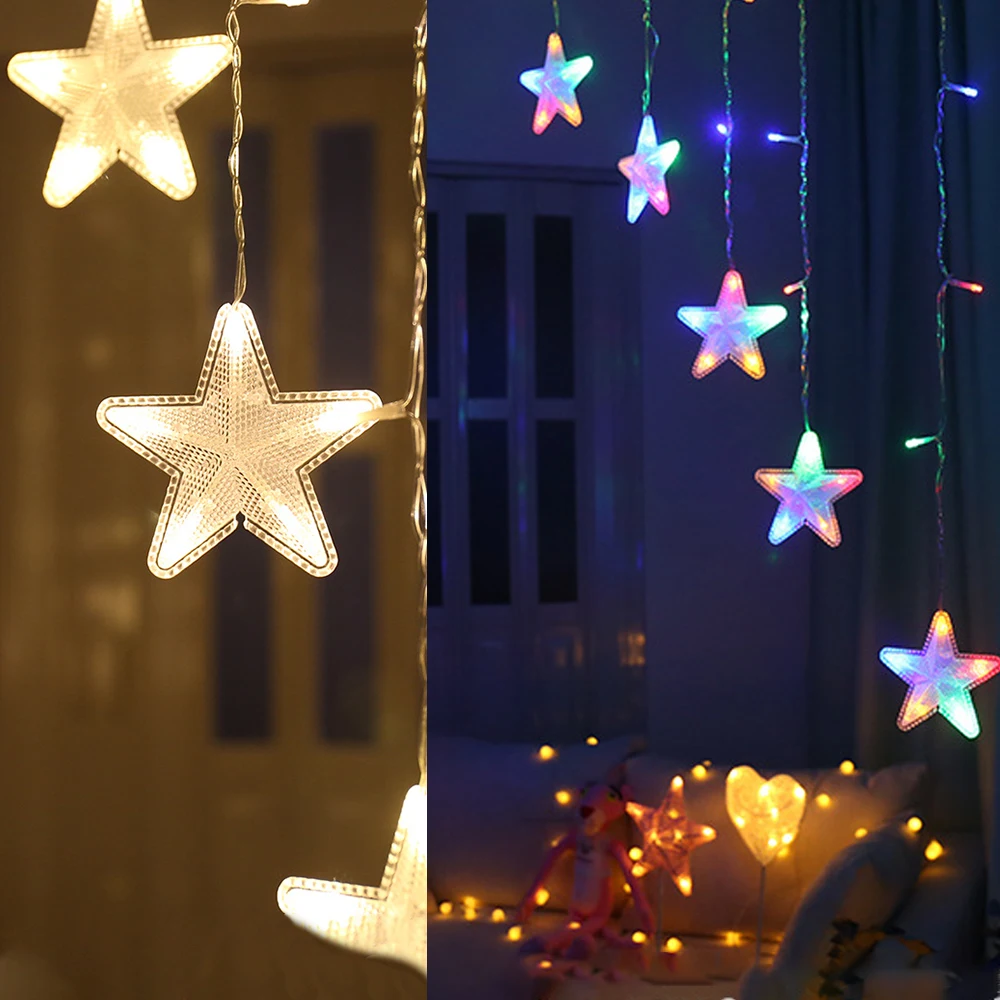 Guirlande lumineuse rideau d'étoiles, 2.5M, 120led, prise ue, pour noël, fête, mariage, nouvel an, décoration extérieure, féerique