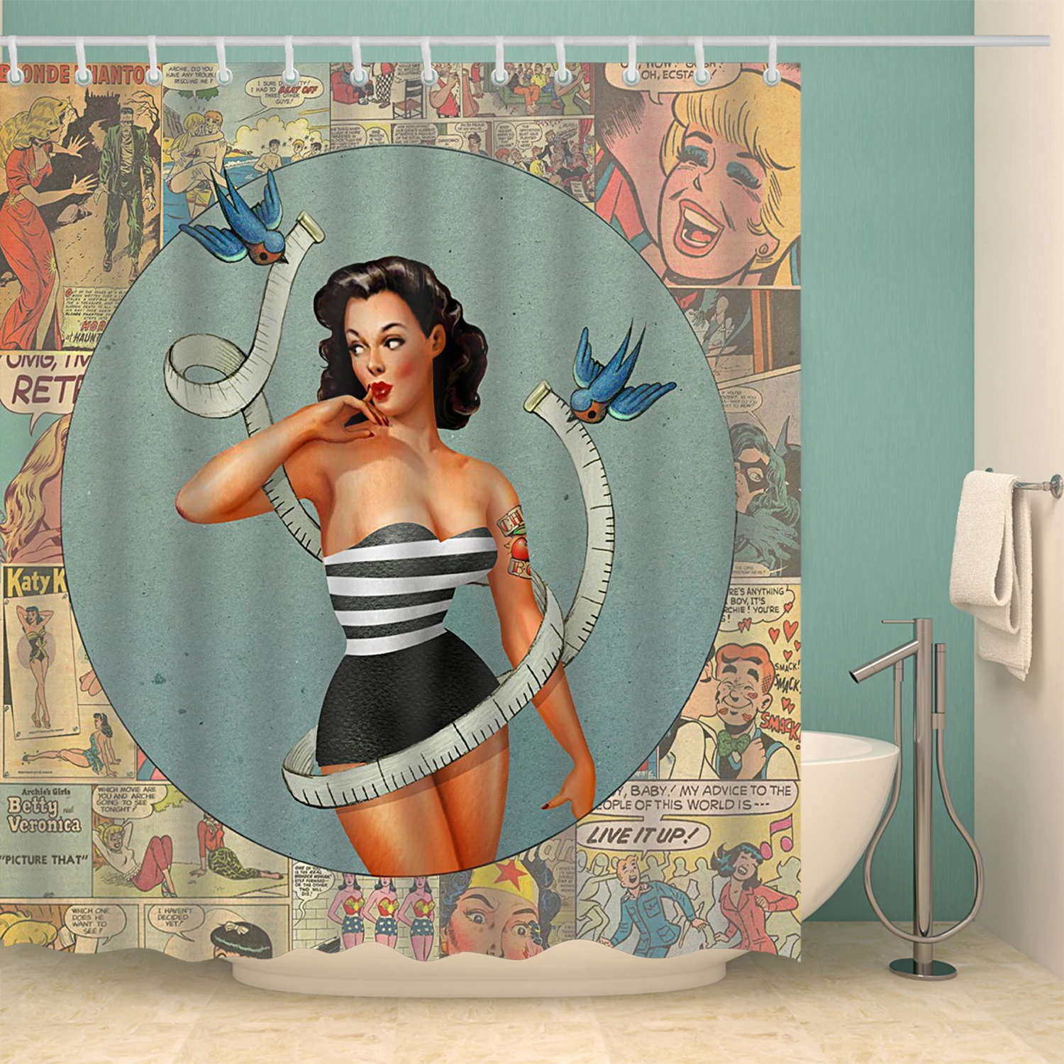 American Girl printed 3D Sexy Shower curtains with 12 hooks waterproof polyester fabric washable bathroom Bath Curtain