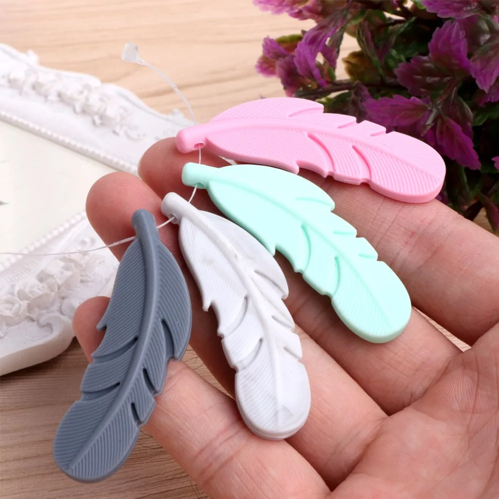 Baby Teether Nursing Feather Pendant Silicone Soother Chew Toy Teething Necklace