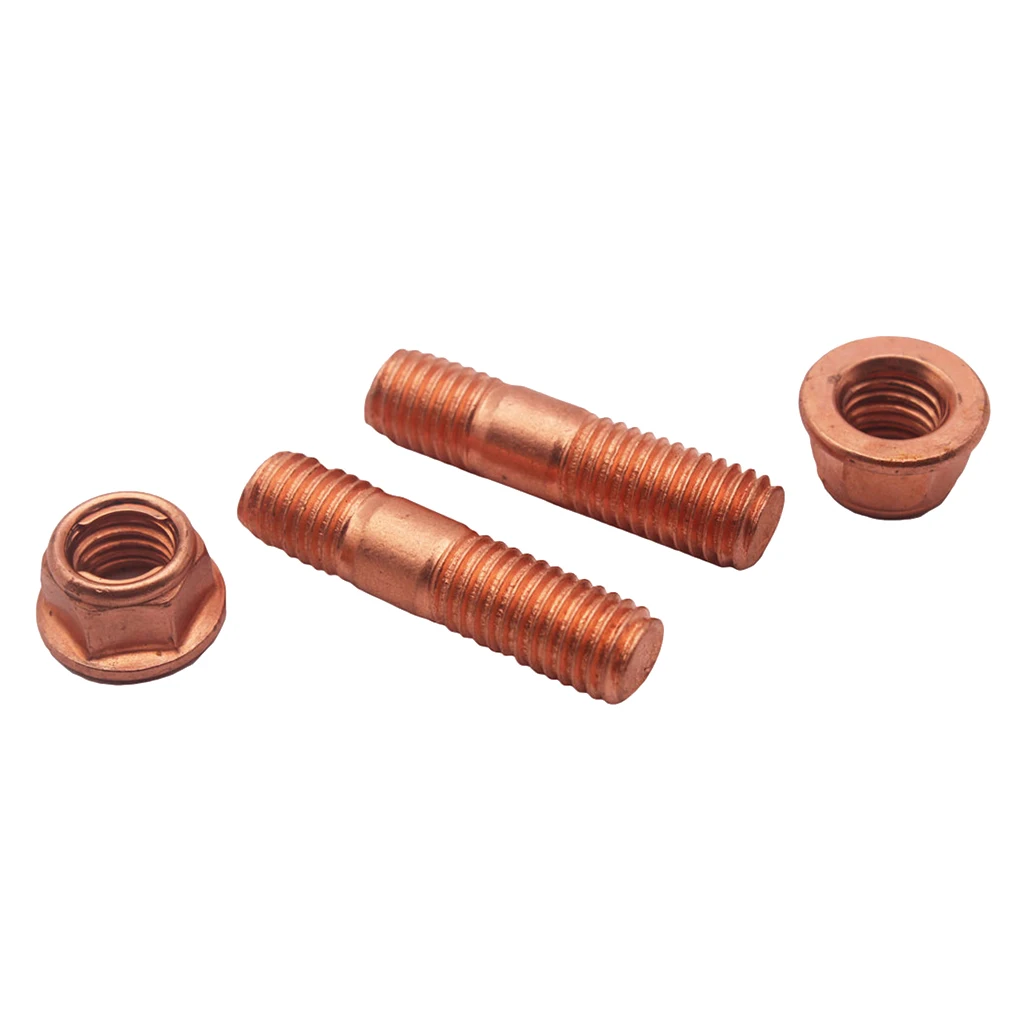EXHAUST MANIFOLD STUDS NUTS SET M10 x 1.5 42MM - Copper Plated