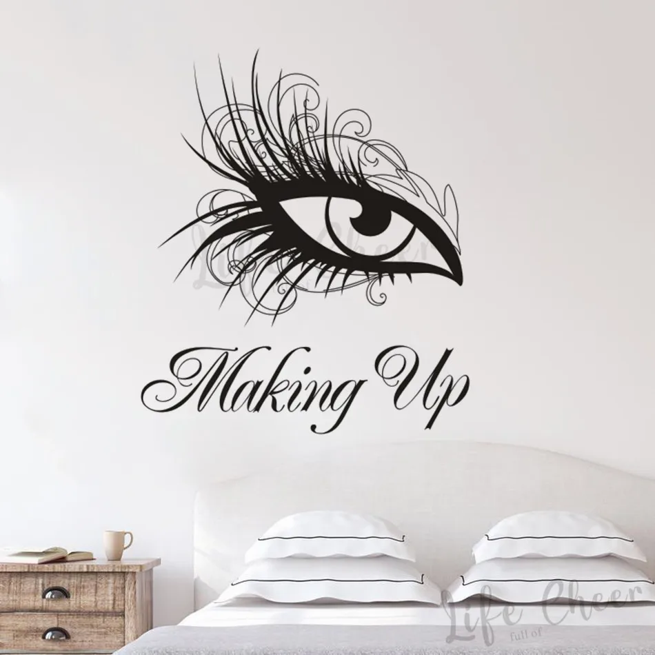 Eyes Making Up Salon Wall Vinyl Sticker Girls Beauty Eyes Wall Art Decal Beauty Salon Sign Window Mural Poster Vinyl Art AZ996