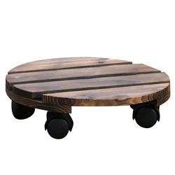 Wood Plant Stand Indoor Planter Caddy Round/Square Flower Pot Mover Trolley Plant Caddy Stand Wheels Rolling Outdoor Dolly