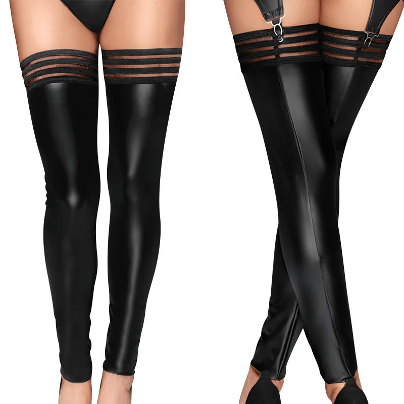 S M L XL XXL Pole Dance Sexy Stockings For Women Sexy Lingerie Hot Night Club PVC Leather Stockings Large Size Over Knee Socks