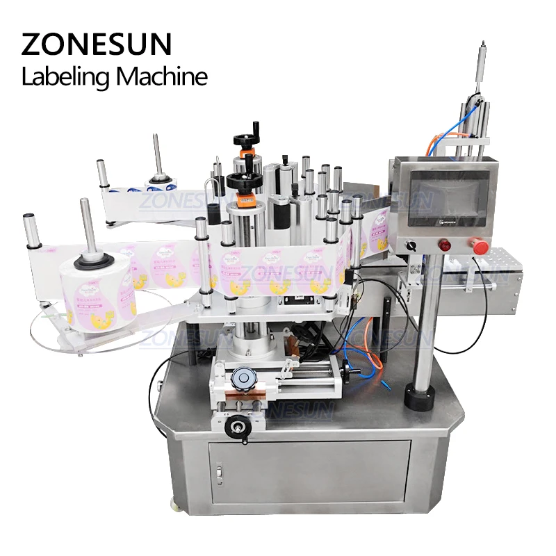 ZONESUN ZS-TB210 Semi Automatic Double Size Tube Sticker Water Flat Bottle Labeling Machine For Bottles Label Dispenser Machine
