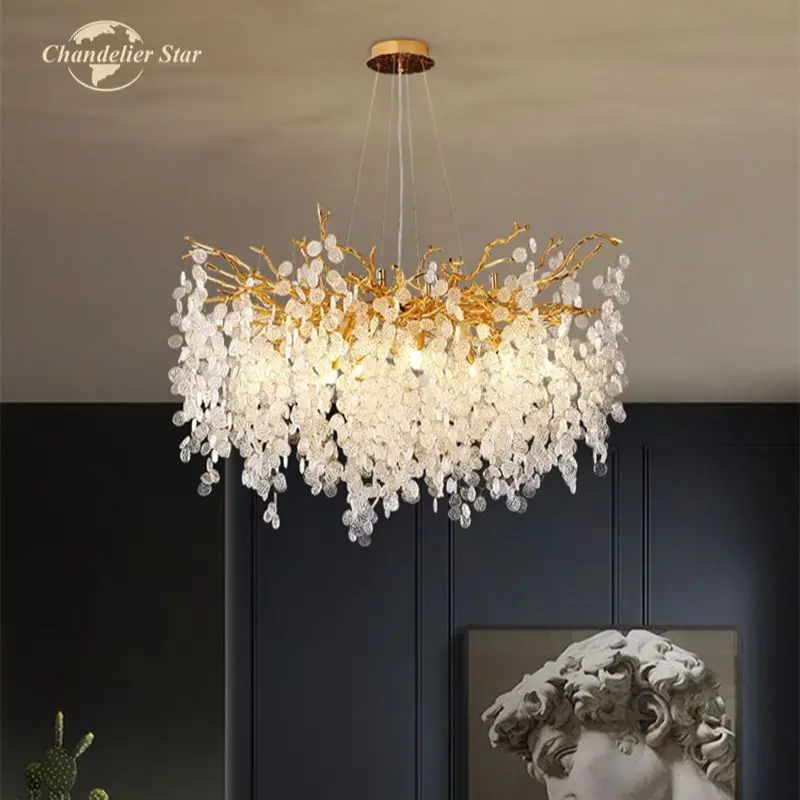 Luxury LED Chandeliers Modern Tree Branch Aluminum Clear Glass Gold Lamps Lustre Decor Living Room Bedroom Hotel Lights Fixture