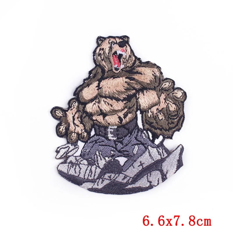 Bear Lifting A Barbell Clothing Patches Punk Embroidered Patches On Clothes Appliques DIY Stripes On Clothes Hippie Stickers