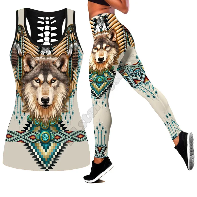 

Native Spirit Wolf 3D All Over Printed Legging Tank top Suit sexy Yoga Fitness Soft Legging Summer Women For Girl 01