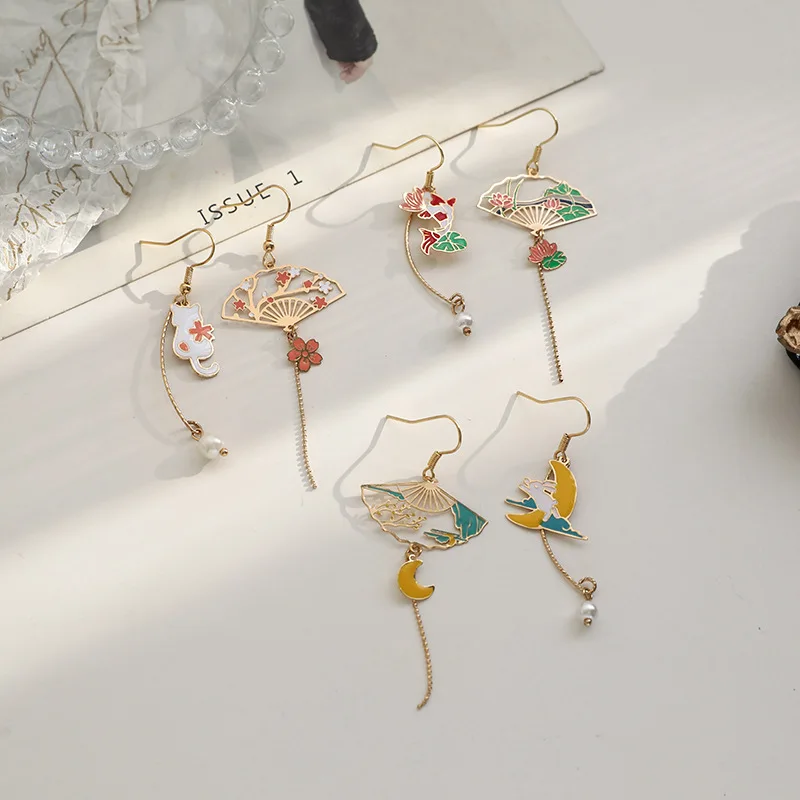 Koreanische neue süße geometrische Tropfenohrringe für Frauen, niedliche Katze, Kaninchen, Stern, Mond, asymmetrische baumelnde Ohrringe, Geschenk für Schmuck. – Detail 17