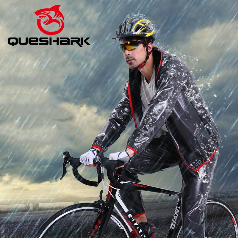 QUESHARK kobiety mężczyźni 100% wodoodporna kurtka rowerowa zestawy odzieży przeciwdeszczowej rower MTB odzieży przeciwdeszczowej na rower szosowy