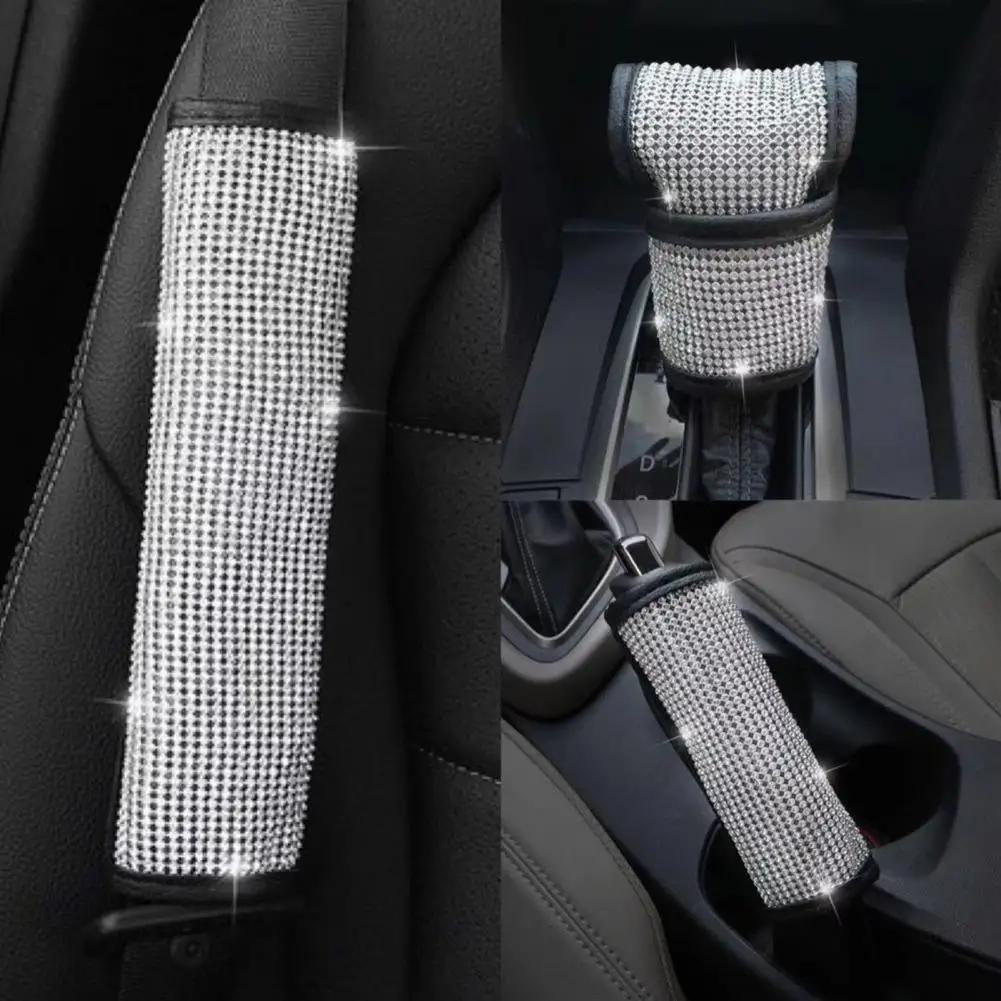 Full Diamond Crystal Car Gear Shift Collar Cover Glitter Rhinestones Auto Shifter Hand Brake Covers Car Interior Accessories