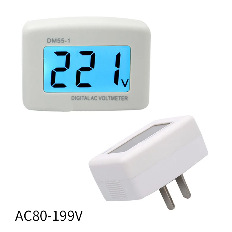 DM55-1 AC 80-300V 199V  Voltage Meter Plug Volt Meter LCD Digital display Voltmeter Testers 15% Flat insert  Round insert