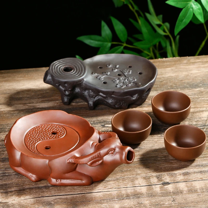 LIZAOTAO Raw Ore Purple Sand Teapot Cushion Cow Shape Teapot Trivets Kung Fu Tea Set Heat Insulation Tea Cushion Teapot Holder