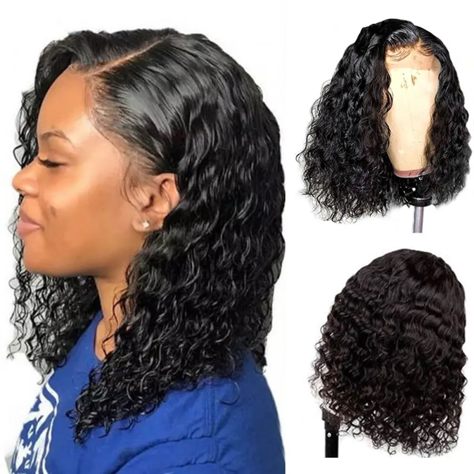 Perruque Lace Frontal wig Remy brésilienne bouclée, cheveux naturels, Deep Wave, 4x4 5x5, 13x4, avec bonnet en dentelle, sans colle, pour femmes africaines