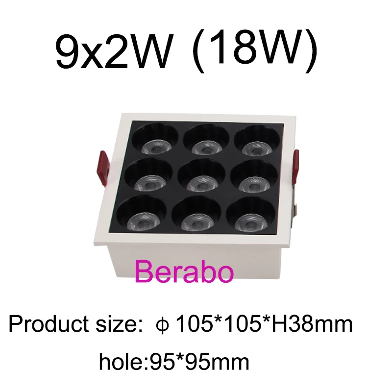 Luz descendente de línea LED cuadrada, lámpara de techo de rejilla rectangular empotrada, 6W, 8W, 10W, 18W, 20W, AC85 ~ 265V, para decoración de tienda y hogar