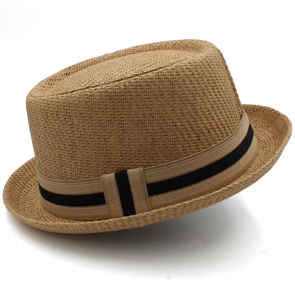 Men Women Classical Straw Pork Pie Hats Fedora Sunhats Trilby Caps Summer Boater Beach Outdoor Travel Party Size US 7 1/4 UK L