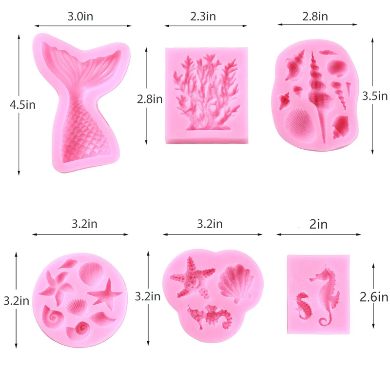 Marine Theme Fondant Silicone Mold Seashell conch Mermaid Tail Seahorse starfish coral DIY Handmade Baking Tools for Mermaid