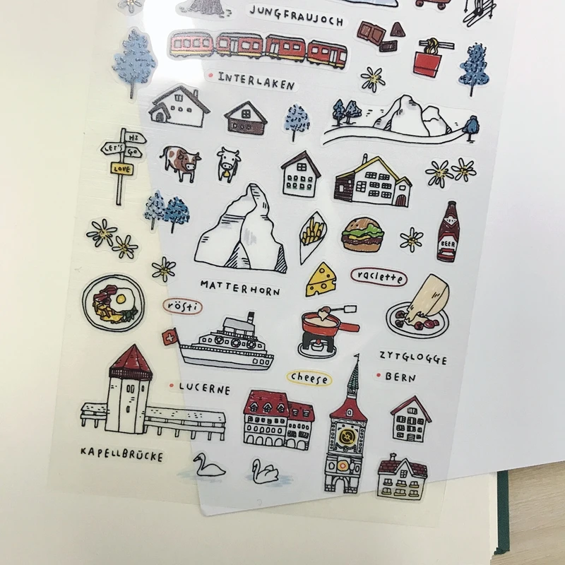 Suatelier Journal Stickers Walk in Swiss Snow-Capped Mountains DIY Scrapbooking Material Craft Supplies Hobbies Stationery