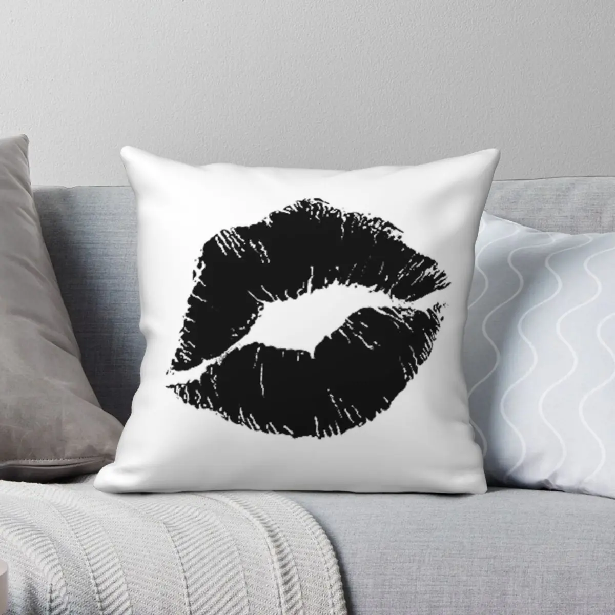 Black Lips Pillowcase Polyester Linen Velvet Printed Zip Decor Pillow Case Room Cushion Cover