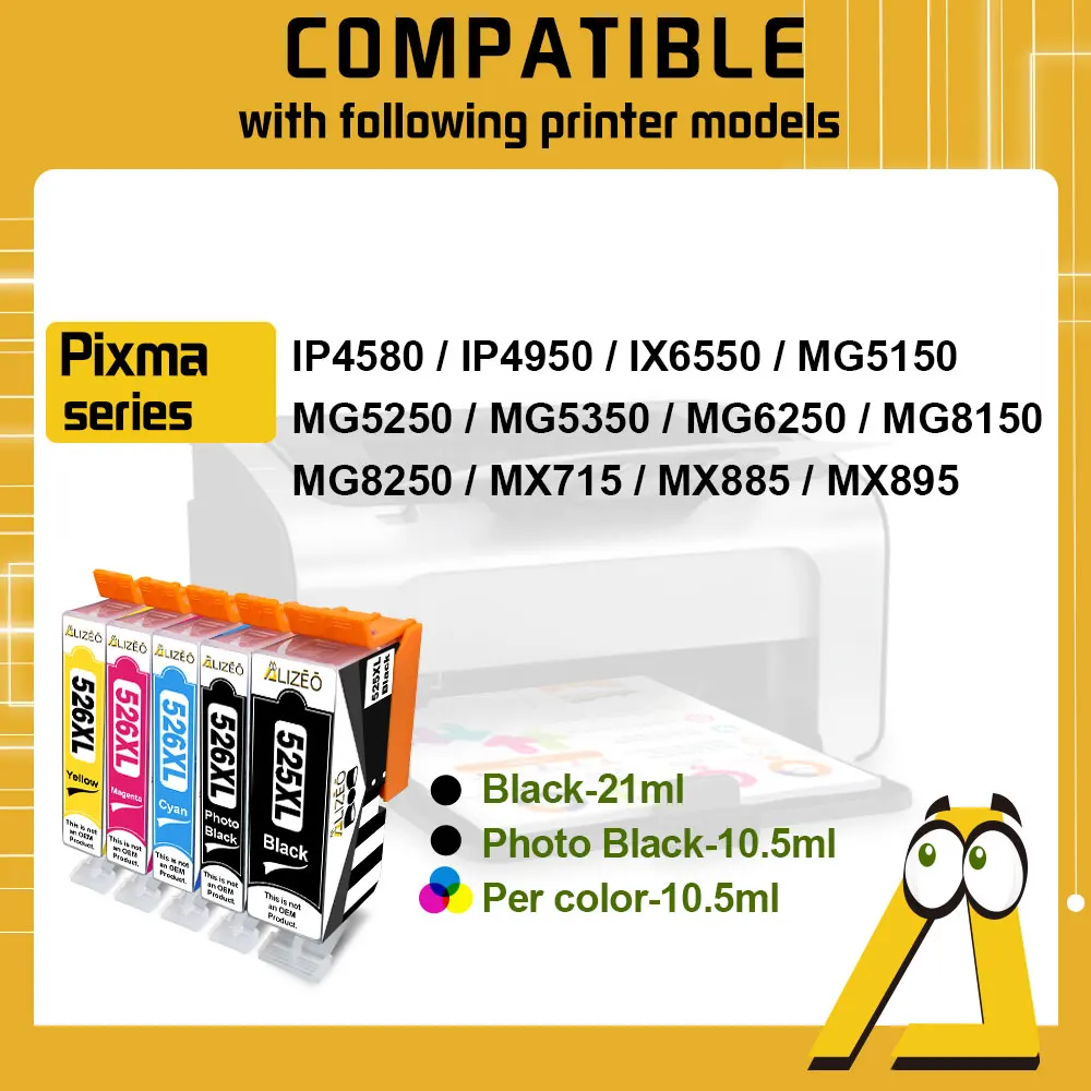 PGI525 PGI-525 CLI-526 Ink Cartridges compatible replacement For Canon Pixma MG5120 MG5150 MG5200 MG5250 MG6120 MG6150 MG6220