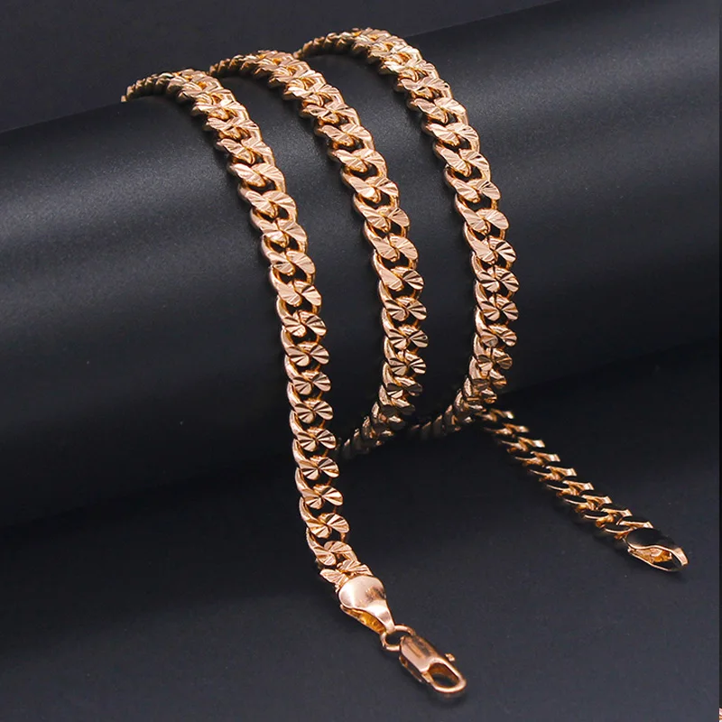 

Anietna 7.5mm 60cm Curb Chains Hip Hop Necklace for Men Cool 585 Rose Gold Color Choker Link Jewelry Gift Party collar hombre