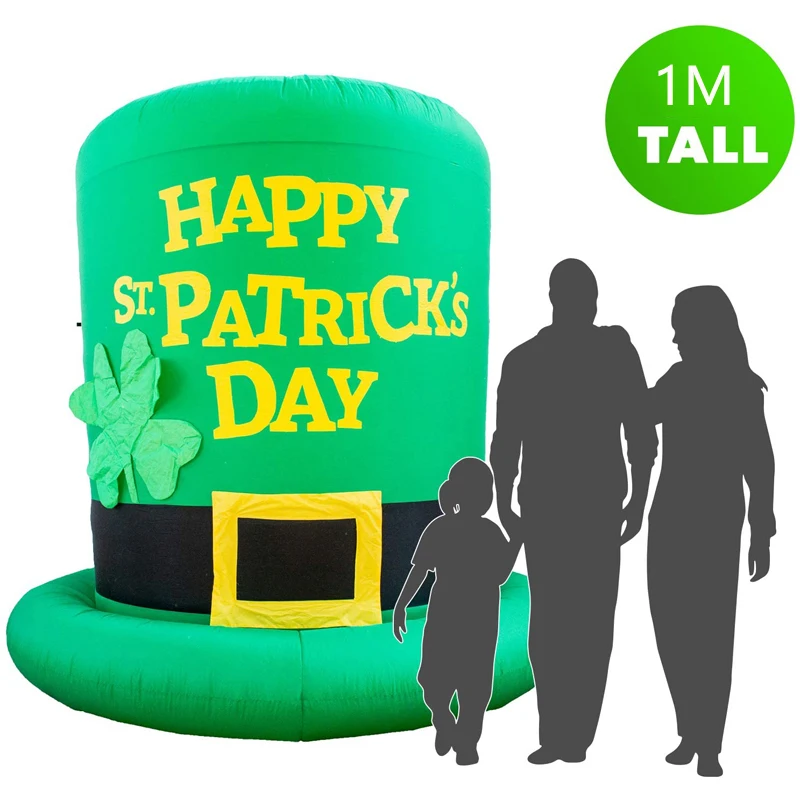 2022 New St Patricks Day Inflatable Top Hat Large 1M Tall St Patty’s Shamrock Leprechaun Hat Blow Up Yard Decoration Outdoor Toy