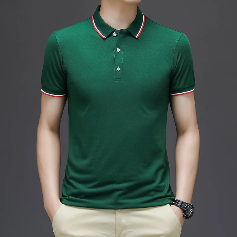 Summer Fashion Plain Polo Shirt Men Short Sleeve Casual T-Shirt Man With Collar Quick Dry Polyester Top Slim Fit Green Red 3XL