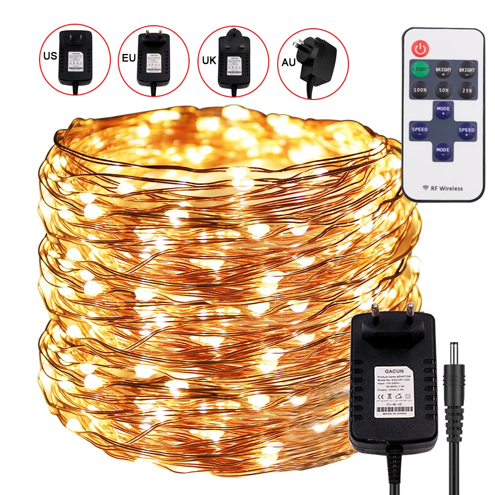 Christmas LED String Light Fairy Lights 12V with Remote Dimmer 300 LED Warm White RGB 10m 20m 30m US EU UK AU Kit Holiday Lamp