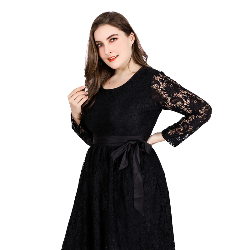 2023 nova primavera vestido feminino de manga longa vestido de mulher vestido de renda vestido preto verão plus size o-neck senhoras moda sexy vestidos